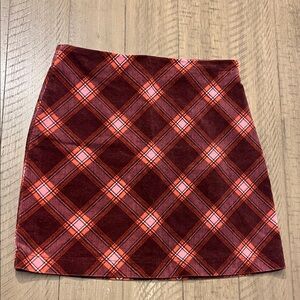 Forever 21 Burgundy Plaid Velvet Mini Skirt with Pink Accents